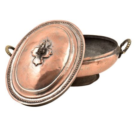 Engraved Rice Bowl With Deliate Design On The Lid And Handles